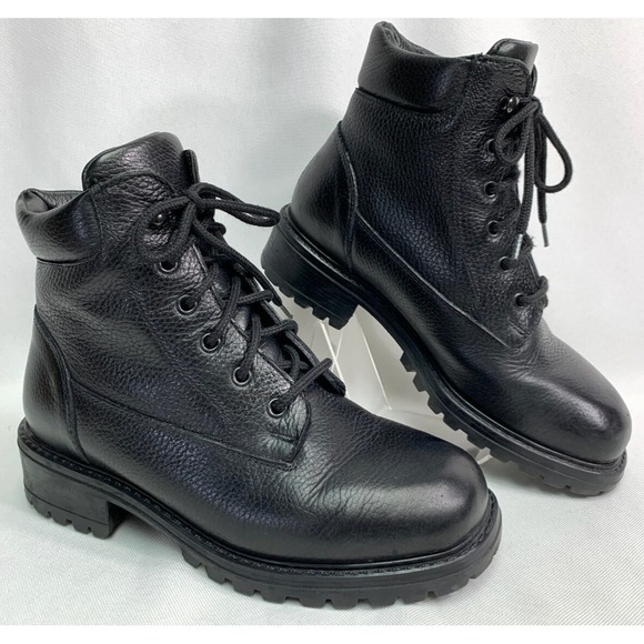 L.L. Bean Shoes - L.L Bean Women's Black Leather Lug Sole Lace Up Combat Ankle Boots Size 8